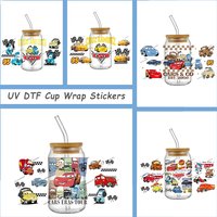Cartoon Cars Series 3D Pattern UV DTF Cup Wrap Sticker for 16oz Libbey Glasses Fade Resistant Vinyl Decals for Ceramics Mugs