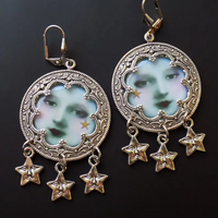 Bohemian-style Disc Drop Earrings with Human Face Pattern and Star Design for Women, Suitable for Daily Wear and Party Matching.