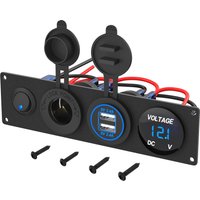 DaierTek Charger Socket Panel Dual USB Socket Power Outlet & LED Voltmeter & LED Switch With ON OFF 4 in 1 Rocker Switch