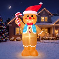 Sloosh 8FT hoher aufblasbarer Lebkuchenmann mit Zuckerstange für Weihnachtsdekorationen im Freien, aufblasbare Weihnachtslebkuchen-Gartendekorationen mit integrierten LEDs für Weihnachts-Rasen- und