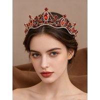 Baroque Red Diamond Bridal Crown, Gold Hollow Crystal Crown, Wedding Dress, Toast Dress, Birthday Party Hair Accessory, Tiara