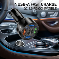 4-Port USB Car Charger Adapter Fast Charging Auto Multi-Port Hub Fireproof PC Shell Stable Buckle Design For Bumpy Roads