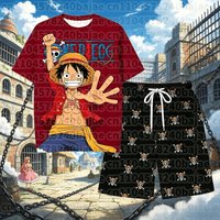 2026 One Piece Luffy Pajama Set Anime Skull Character Sleepwear T-Shirt Shorts for Men's Shirts Women t-shirts Summer Set