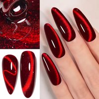 SHAKA 1pcs New Flash Red Transparent Cat Eye Red Cat Eye Gel Nail Polish Cherry Wine Red Transparent Glass Bead Nail Art