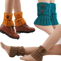 Women Knitted Gaiters Leg Warmers for Autumn/Winter Lolita Sweet Girl Short Boot Cuffs Buttons Crochet Lady Boot Knee High Boot