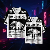 Men's New Evangelion Short-Sleeve Sweatshirt, 1996 NERV Production, Casual Street Sportswear for Evangelion Anime Mecha Fans