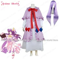 《Custom size》Anime Game Touhou Project Patchouli Knowledge Cosplay Costume Uniform Cos Dress Halloween Party Role Play Wig