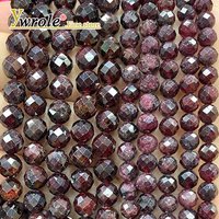 Natural Gem Stone Faceted Round Red Garnet Loose Spacer Beads for Jewelry Making Diy Earrings Bracelets Charms Accessories