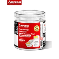 AMPCOM CAT6 RJ45 Modular Plug in Canister Packaging Pass-Thru Connector UTP 3μ 8P8C Crimp End for Ethernet Cable,100/50/30PCS