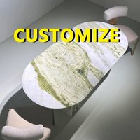 Any Size Custom Luxury Irish Green Stone Dining Table French Creamy Style Heat Resistant Natural Veining House Dining Furniture