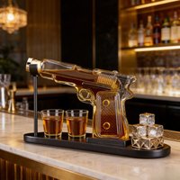 Novelty Gun Shape Whiskey Decanter with Stand, Clear Glass Liquor Bottle Set for Home Bar & Man Cave Decor