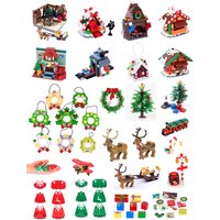 MOC City Christmas Building Blocks Figure Elk Sleigh Tree Garland Cape Coat Fireplace Candy Cane Snack Stand DIY Gift Toys K032