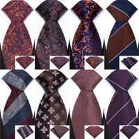 Men Fashion 8CM Necktie Orange Brown Tie Handkerchief Set for Wedding Business Party Accessory Classic Luxury Gift Tie Set