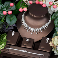 Leaf Water Drop 4pcs Necklace Pendant Set for Women Cubic Zirconia Dubia Nigeria Bridal Wedding Jewelry Set Bijoux S-351