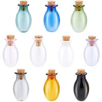 10pcs Mini Glass Bottles Colored Tiny Spell Jars Mini Potion Bottle Oval Wishing Bottle Vials with Corks Stopper Drifting Bottle