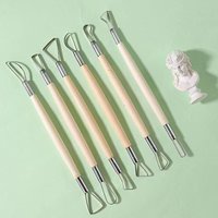 6PCS wooden handle wax pottery clay sculpture carving tool DIY pottery clay craft set Wood Knife Tool