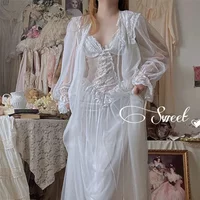 Vintage Fairy White Midi Dress Women Elegant Mesh Lace Patchwork Dresses Summer Korean Sexy Straps Bodycon Design Vestidos New