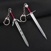12cm/4.72in Wild Hunting Wolf Head Keychain Demon Hunter Pendant White Wolf Geralt Steel Sword Ornaments Collection Desktop Gift