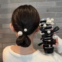 11pcs Elegant Ladies Hair Ties Band Suit, High Elastic Seamless Fabric, Imitation Pearl Bow Design, Ladies and Girls Love It