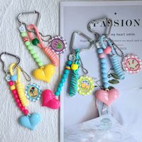 Colorful Dopamine 3D Glossy Heart Beaded Car Keychain Pendant Woven Lanyard Bag Charm