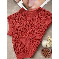 Vintage Red Crochet Knit Vest Women Casual Sleeveless Pullover Sweater Vest Hollow Out Knitwear for Summer Beach