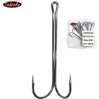 TAKEDO 10PCS 9883 Round Bent Long Shank Double Fishing Hook Hight Carbon Steel Black Nickel Barb Fishing Hook For Frog Lure
