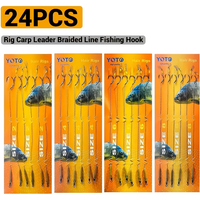 24PCS Carp Boilie Hair Rigs Braided Leader Line Fishing Hooks with Boilie Stoppers Handmade Carp Rigs