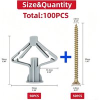 Butterfly Wall Anchors 100Pcs(50 Sets), Hollow Wall Expansion Tubes with Screws for Drywall & Plasterboard
