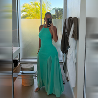 Elegant Turquoise Halter Neck Mermaid Maxi Dress Chic Sleeveless Backless Bodycon Gown 2026 New Formal Summer Vacation Vestidos