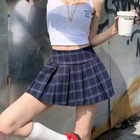 Vintage Blue Plaid Pleated Skirt Women Japanese Style School Students A-Line Jk Skirts Girl Preppy Style Inner Shorts Mini Skirt