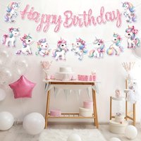 Unicorn Theme Happy Birthday Banner Flag for Birthday Party Deocration Favors Supplies Gifts Baby Shower