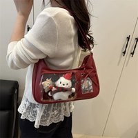 Y2K Harajuku Shoulder Bag for Women's Fashion Transparent Pain Bag Ita Bag School Crossbody Bag PU Japanese Handbags Doll Bag