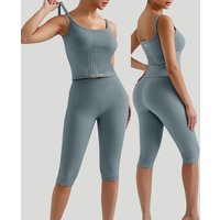 Summer 2 Piece Yoga Suits Women Casual Shockproof Sports Vest Slim Workout Fitness Gym Capris Outfit Yoga Sets For Women