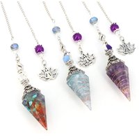 7 Chakra Healing Crystals Resin Pendulum Dowsing Divination Natural Quartz Stone Pendulums Antique Reiki Pendant Pendulo Jewelry