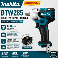 Makita DTW285 18V 320N·m Bürstenloser Schlagschrauber 1/2" Akku-Elektrowerkzeug EU-Lager 1–3 Tage Lieferzeit + Makita 18V 6,0Ah Lithium-Ionen-Akku