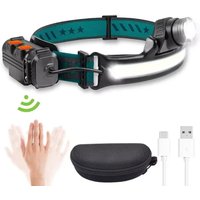 Powerful LED+COB Headlights USB Rechargeable Safety Warning Induction Flashlight Headlights Waterproof Running Lighting