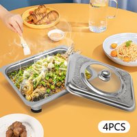 4PCS Chafer Pan Buffet Tray with Lid Stainless Steel Food Chafing Dish Dinnerware Set Rectangular Chafing Dish for Parties Event