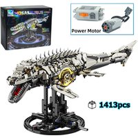 1413pcs Mosasaurus Building Block Model, Technical Electric Marine Animal Set, Gear Driven With Light, Adult Collection Toy