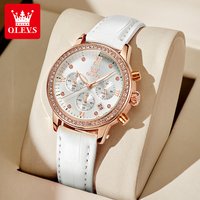 OLEVS 9933 Damenuhren, Luxusmarke, Diamant-Quarz-Armbanduhr, wasserdicht, leuchtendes Lederarmband, Multifunktions-Damenuhr