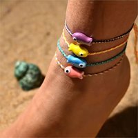 Colorful Bohemian Ceramic Fish Anklet for Women Bohemian Style Adjustable Multicolored Rope Bracelet Summer Hoilday Jewelry Gift