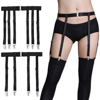 Porte-jarretelles noir simple et Sexy pour femmes, bas hauts de cuisse, chaussettes de jambe élastiques réglables, ceinture à bretelles, 4/6 Clips métalliques