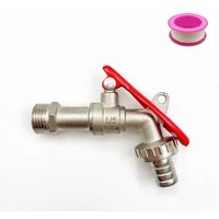 1/2 Inch Lockable Garden Tap Brass Bibcock Anti-Theft Outdoor Water Faucet with Red Handle for Hose Connection