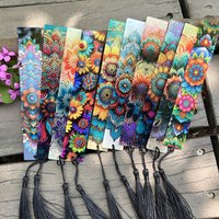 10-Pack Acrylic Bookmarks with Tassels Waterproof Oil-resistant Mandala Flower Pattern Bohemian Style Office Teaching