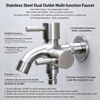 Dual Spout Water Tap Multi‑Purpose Double Outlet Faucet for Laundry Sink and Washing Machine Connection