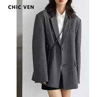 CHIC VEN Women's Blazer Korean Casual Loose Long Sleeved Suit Jacket Coats Fashion Office Lady Tops Autumn Winter New 2023