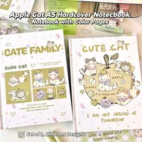 Kawaii Apple Cat Hardcover Notebook, A5 Lined Journal with Color Pages for Girls & Students
