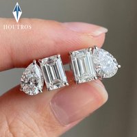 4CTTW Pear & Emerald Cut Moissanite Stud Earrings for Women 925 Sterling Silver Two Stone Ear Studs Party Wedding Jewelry Gift image 4