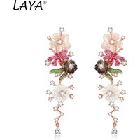 LAYA Earrings For Women Black Pink Shell Flower White Zircon 925 Sterling Silver Fashion Fine Engagement Romantic Trendy Jewelry