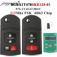 jingyuqin Flip Remote Car Key 315Mhz 4D63 Chip For Mazda 2 3 5 6 8 CX-7 CX-9 MX-5 BGBX1T478SKE125-01 CC43-67-5RYC Fob 3/4Buttons