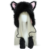 Y2k Beanie for Women Girls Caps Cat Ears Winter Warm Handmade Flush Hats Pompom Cosplay Party Performance Costume Headpiece